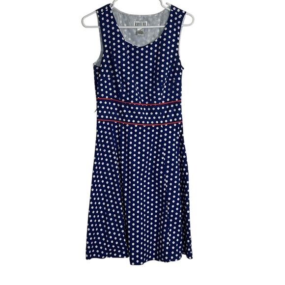 Robbie Bee Dress Vintage Womens 6 Blue White Polka Dot Classic Retro Party Chic - Picture 1 of 10